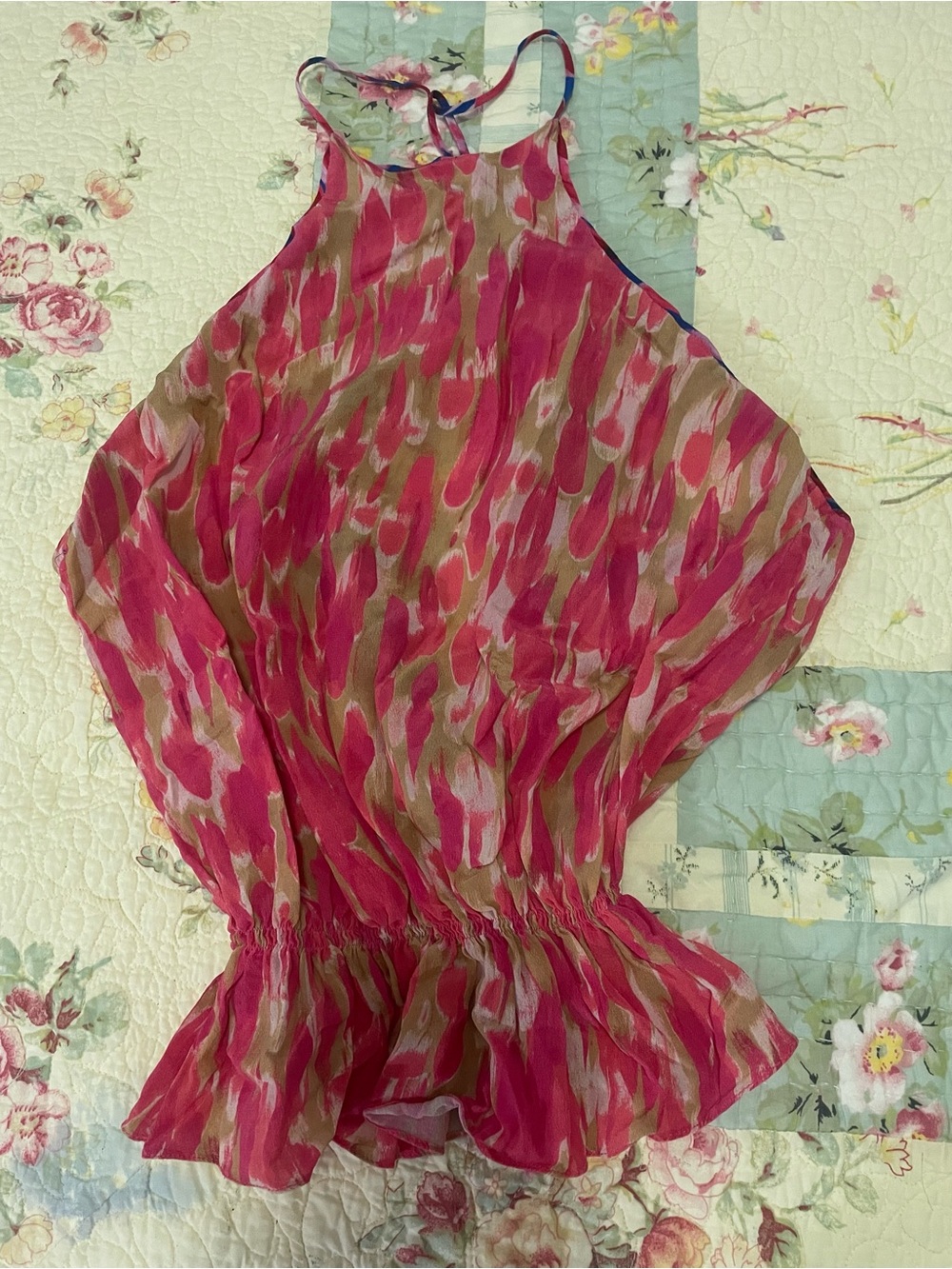 Animale Pink and Olive Print Halter Camisole